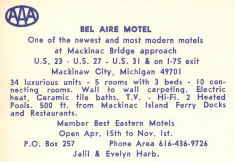 Bel-Aire Motel (Great Lakes Inn, Bel Aire Motel) - Vintage Postcard